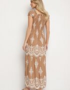j&x Rochie Bej Închis Vâscoză cu Top Încrețit și Model Boho Ellifae