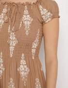 j&x Rochie Bej Închis Vâscoză cu Top Încrețit și Model Boho Ellifae