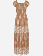 j&x Rochie Bej Închis Vâscoză cu Top Încrețit și Model Boho Ellifae