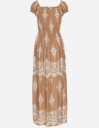 j&x Rochie Bej Închis Vâscoză cu Top Încrețit și Model Boho Ellifae