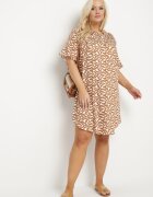 j&x Rochie bej închisă din Viscoză cu Croi tip Box cu Model Abstract Koririanne