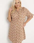j&x Rochie bej închisă din Viscoză cu Croi tip Box cu Model Abstract Koririanne