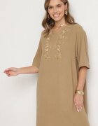 j&x Rochie Bej închisă Dreaptă cu nasturi și broderii decorative Jenivanea