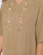 j&x Rochie Bej închisă Dreaptă cu nasturi și broderii decorative Jenivanea