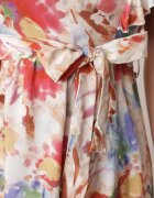 j&x Rochie Bej-Roz Vascoză cu Imprimeu Floral cu Bretele Volan și Centură din Material Moemia