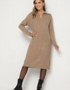 j&x Rochie bej tricotată croi drept din bumbac și lână decorată cu fermoar Reimia