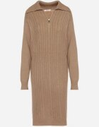 j&x Rochie bej tricotată croi drept din bumbac și lână decorată cu fermoar Reimia