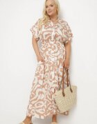j&x Rochie Bej Vâscoasă cu Croială tip Cămașă cu Elastic în Talie Mevolirae