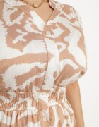 j&x Rochie Bej Vâscoasă cu Croială tip Cămașă cu Elastic în Talie Mevolirae