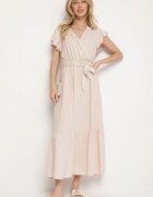 j&x Rochie bej vâscoză cu decolteu petrecut cu curea Savorlisse