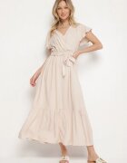j&x Rochie bej vâscoză cu decolteu petrecut cu curea Savorlisse