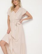 j&x Rochie bej vâscoză cu decolteu petrecut cu curea Savorlisse