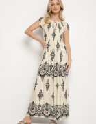 j&x Rochie Bej Vâscoză cu Top Drapat și Model Boho Ellifae
