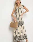 j&x Rochie Bej Vâscoză cu Top Drapat și Model Boho Ellifae