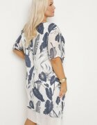 j&x Rochie Bleumarin-Albă cu Flori cu Căptușeală de Bumbac Mailionis