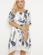 j&x Rochie Bleumarin-Albă cu Flori cu Căptușeală de Bumbac Mailionis
