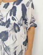 j&x Rochie Bleumarin-Albă cu Flori cu Căptușeală de Bumbac Mailionis