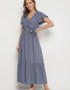 j&x Rochie Bleumarin din Viscoză cu decolteu petrecut cu centură Savorlisse