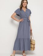 j&x Rochie Bleumarin din Viscoză cu decolteu petrecut cu centură Savorlisse