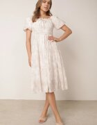 j&x Rochie brodată tip hispanică din vâscoză cu mâneci bufante Evina Bej deschis