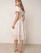 j&x Rochie brodată tip hispanică din vâscoză cu mâneci bufante Evina Bej deschis