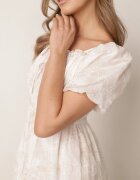 j&x Rochie brodată tip hispanică din vâscoză cu mâneci bufante Evina Bej deschis