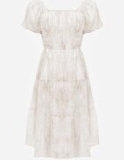 j&x Rochie brodată tip hispanică din vâscoză cu mâneci bufante Evina Bej deschis
