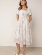 j&x Rochie brodată tip hispanică din vâscoză cu mâneci bufante Evina Gri deschis