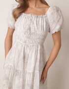 j&x Rochie brodată tip hispanică din vâscoză cu mâneci bufante Evina Gri deschis