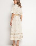 j&x Rochie Cămașă Bej din Bumbac cu Cordon Decorativ și Broderie Evialisse