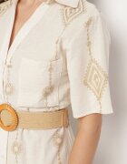 j&x Rochie Cămașă Bej din Bumbac cu Cordon Decorativ și Broderie Evialisse