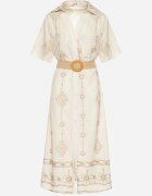 j&x Rochie Cămașă Bej din Bumbac cu Cordon Decorativ și Broderie Evialisse