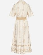 j&x Rochie Cămașă Bej din Bumbac cu Cordon Decorativ și Broderie Evialisse