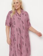 j&x Rochie-cămașă Ciemnoróżowa cu Nasturi la Decolteu cu Mâneci Suflecate Ketella