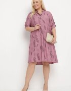 j&x Rochie-cămașă Ciemnoróżowa cu Nasturi la Decolteu cu Mâneci Suflecate Ketella