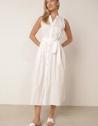 j&x Rochie-cămașă din bumbac decorată cu dungi Selantei Albă