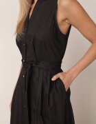j&x Rochie-cămașă din bumbac decorată cu dungi Selantei Neagră