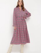 j&x Rochie-cămașă Fucsia Evazată cu Imprimeu Geometric Larissam
