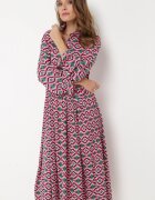 j&x Rochie-cămașă Fucsia Evazată cu Imprimeu Geometric Larissam
