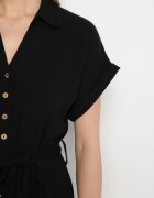 j&x Rochie Cămașă Neagră din Vâscoză și In Legată în Talie cu Buzunare Efrasira