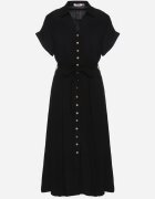j&x Rochie Cămașă Neagră din Vâscoză și In Legată în Talie cu Buzunare Efrasira