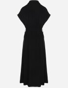 j&x Rochie Cămașă Neagră din Vâscoză și In Legată în Talie cu Buzunare Efrasira