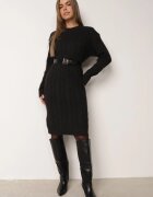 j&x Rochie clasică tricotată cu lână în relief împletit Smalt Neagră