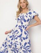 j&x Rochie Cloche Albastră cu corsaj elastic și mâneci bufante Orrivene