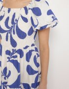 j&x Rochie Cloche Albastră cu corsaj elastic și mâneci bufante Orrivene