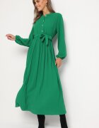 j&x Rochie Cloche Verde Maxi cu tiv plisat și curea legată Nollira