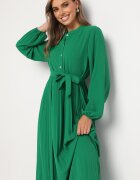 j&x Rochie Cloche Verde Maxi cu tiv plisat și curea legată Nollira