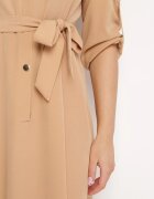 j&x Rochie Cloș Maxi Bej cu bluză tip cămașă și cordon Indiga