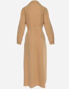 j&x Rochie Cloș Maxi Bej cu bluză tip cămașă și cordon Indiga