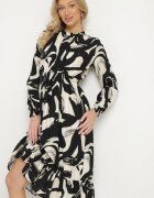j&x Rochie Cloș Neagră cu Bumbac cu Model Abstract Silsedi